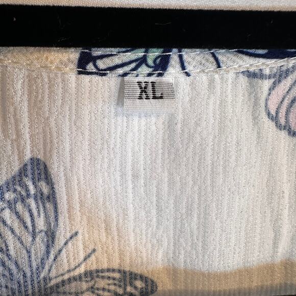 White Butterfly Crochet Sleeve Blouse XL – Boho Sheer Print Top - Picture 6 of 6